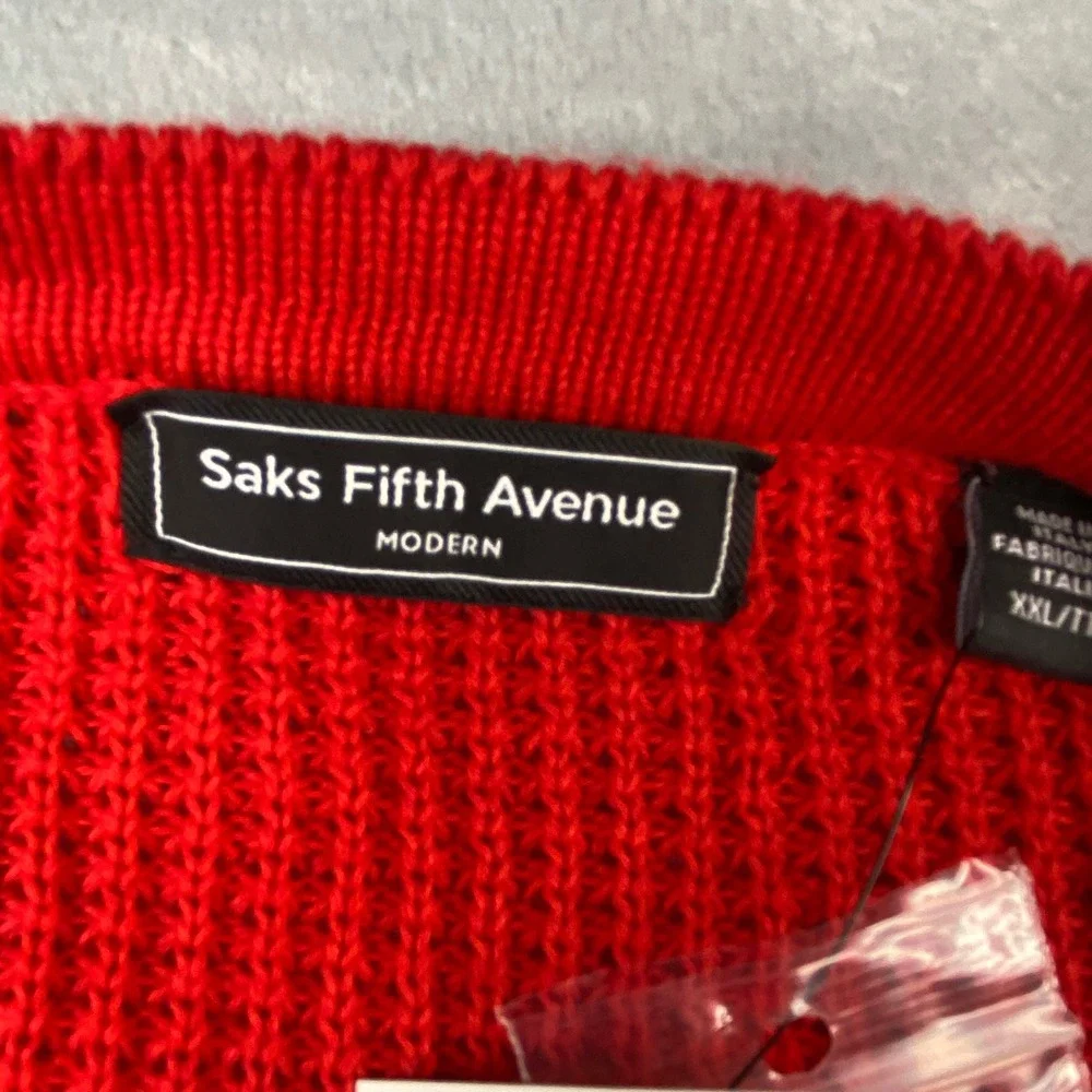 Saks Fifth Avenue Mens XXL Red Burgundy Ombre Waffle Knit Cotton Sweater Italy